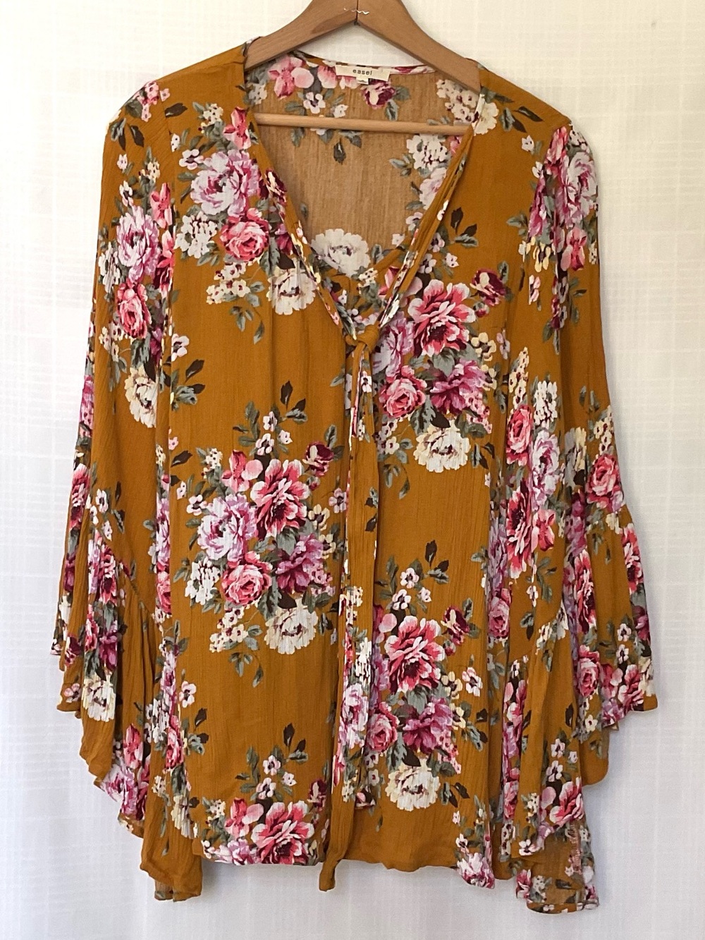 easel Floral Rayon Tank Top in Mustard, Pink and Cream